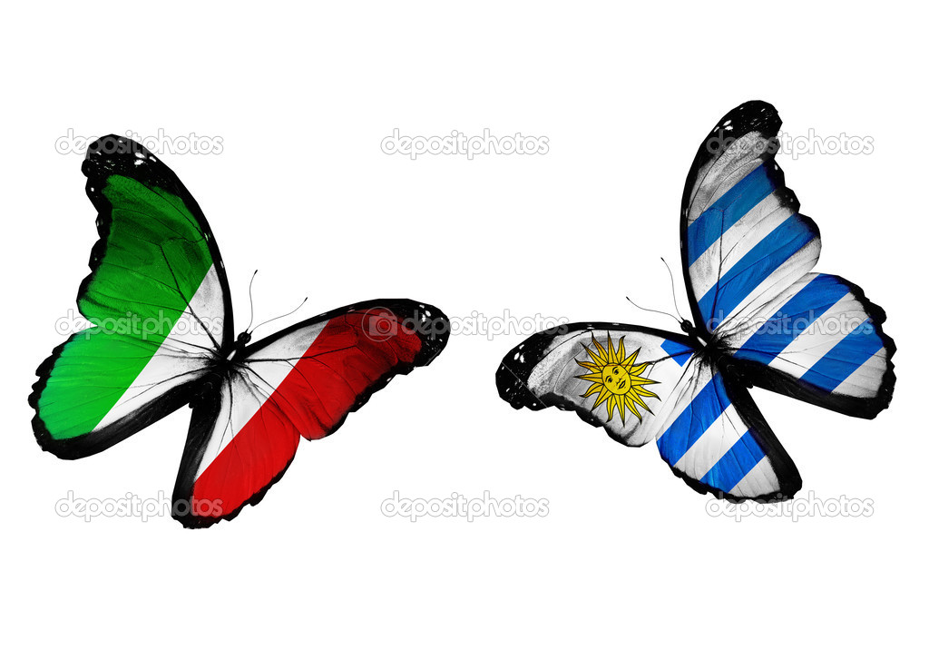 Concept - two butterflies with Italian and Croatian flags flying
